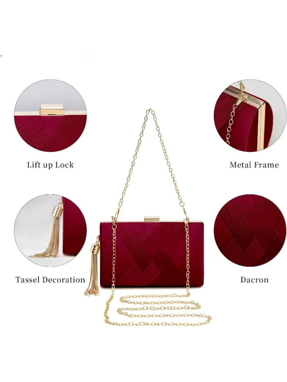👜 Women's Wine Red Tassel Evening Clutch bag Crossbody Night out Clutch Purses